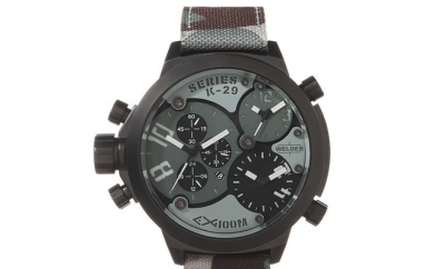 Welder by U-Boat K29 Triple Time Zone Chronograph Black Steel Men’s Sport Watch Camouflage Strap K29-8004